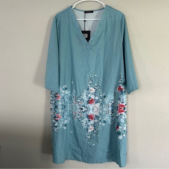 🦋JUST FASHION NOW NWT Blue Mid Sleeve Floral Mini Dress T-Shirt Dress Casual XL - Picture 1 of 5